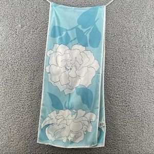 Vintage Vera  Scarf Blue With White Floral Made In Japan